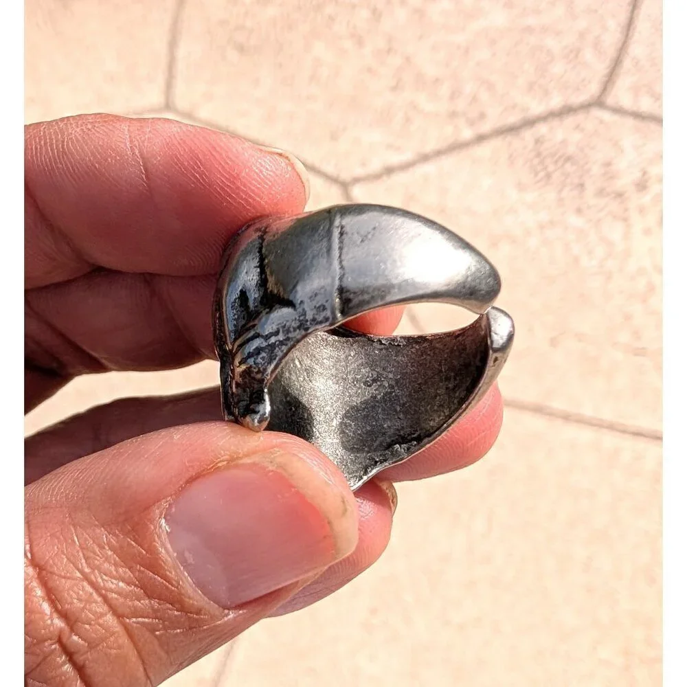 Vintage Silver Skull Ring Abstract Biker Style size 8 Gothic Chunky Adjustable